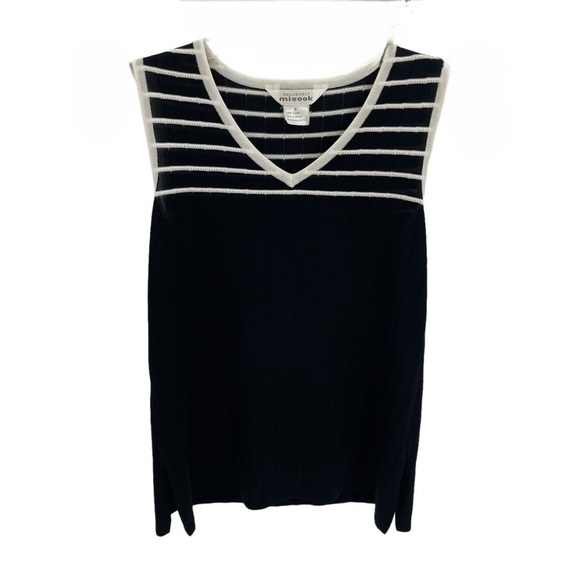 Exclusively Misook Black White Sleeveless Sweater Size Small Side Slits - Picture 1 of 9